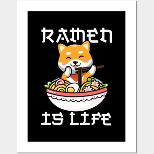 Ramen is Life Kawaii Shiba Dog Anime Tee Japanese Ramen Posters and Art